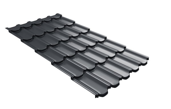 Металлочерепица квинта плюс с 3D резом 0,5 Satin Мatt RAL 7024 мокрый асфальт купить в Ноябрьске